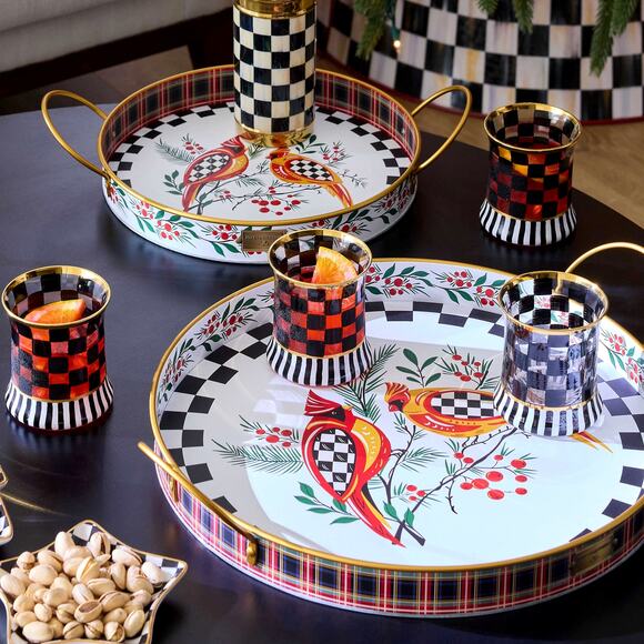 Mackenzie Child's Holiday Cardinal Round Metal Serving Trays, Set of 2 New - Picture 3 of 16